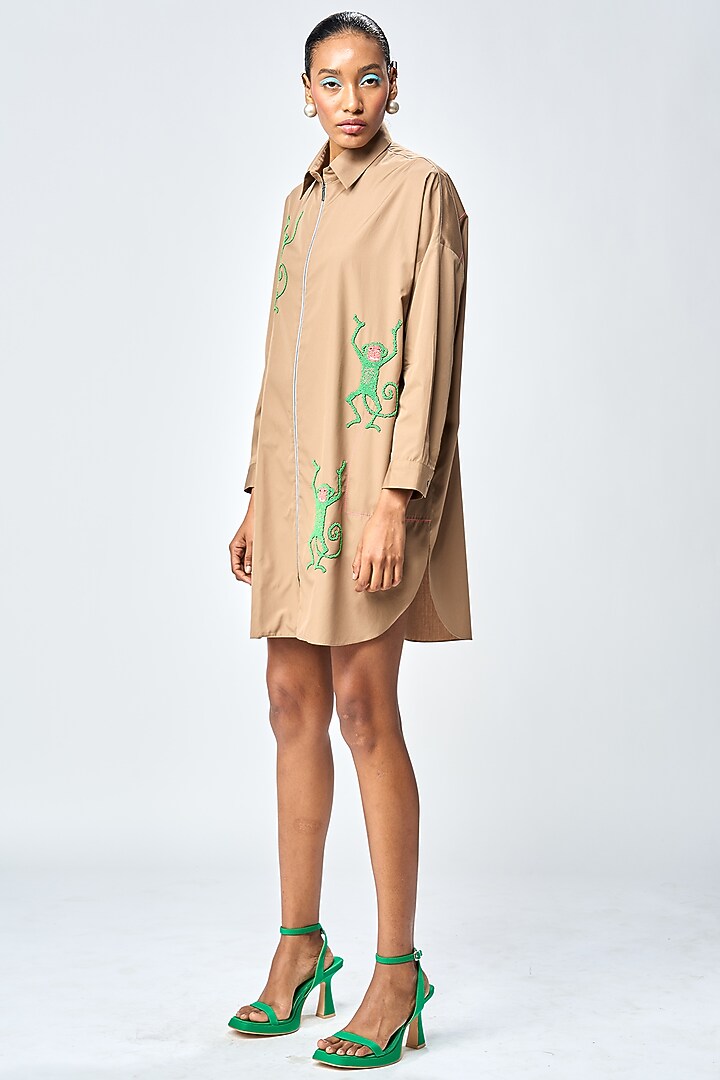 Mud-Colored Poplin Oversized Shirt by Shahin Mannan at Pernia's Pop Up Shop