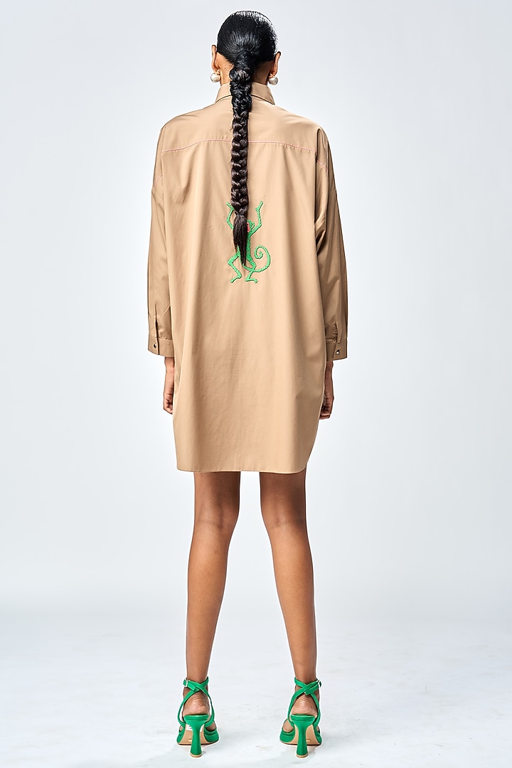 Mud-Colored Poplin Oversized Shirt by Shahin Mannan at Pernia's Pop Up Shop