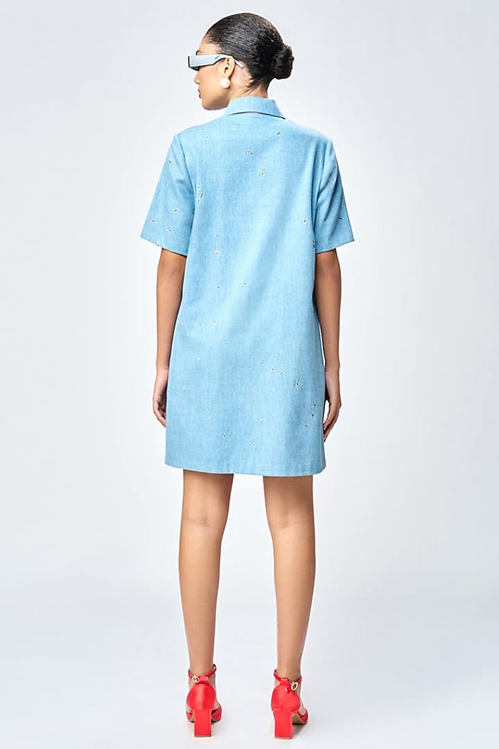 River Blue Denim Mini Vacation Shirt Dress by Shahin Mannan at Pernia's Pop Up Shop