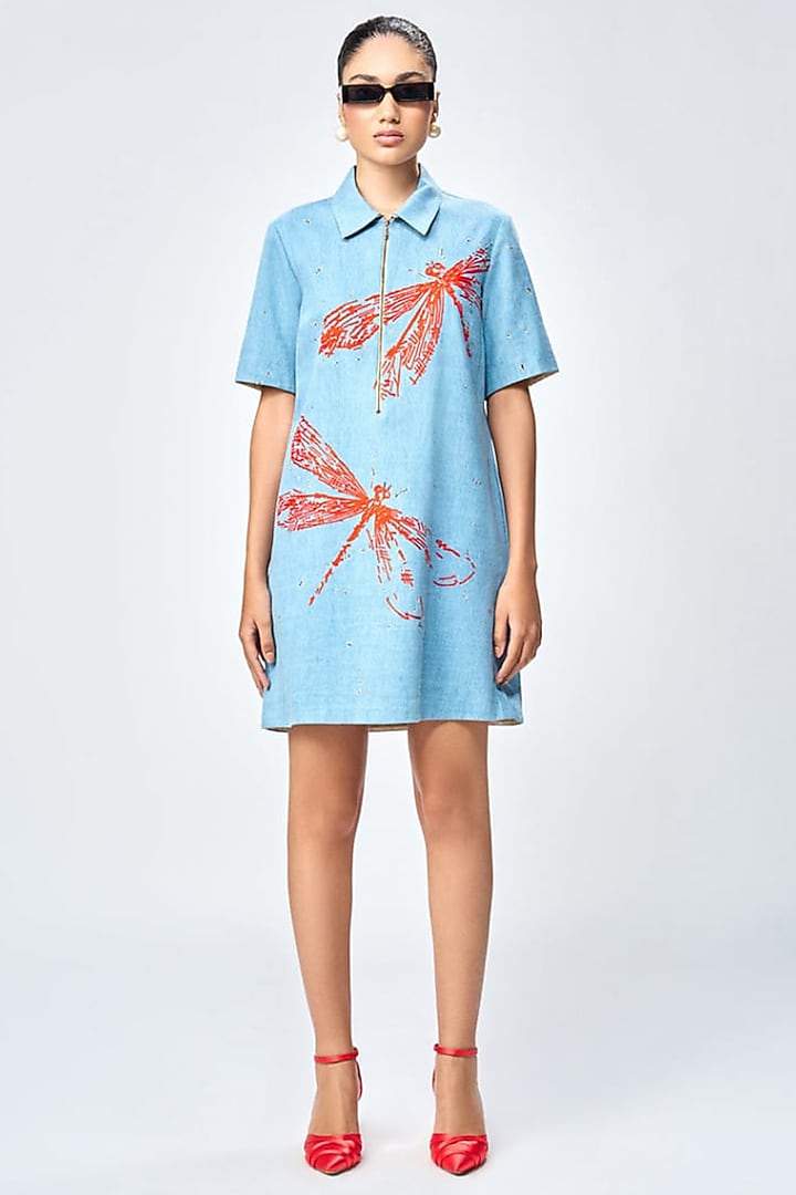 River Blue Denim Mini Vacation Shirt Dress by Shahin Mannan at Pernia's Pop Up Shop