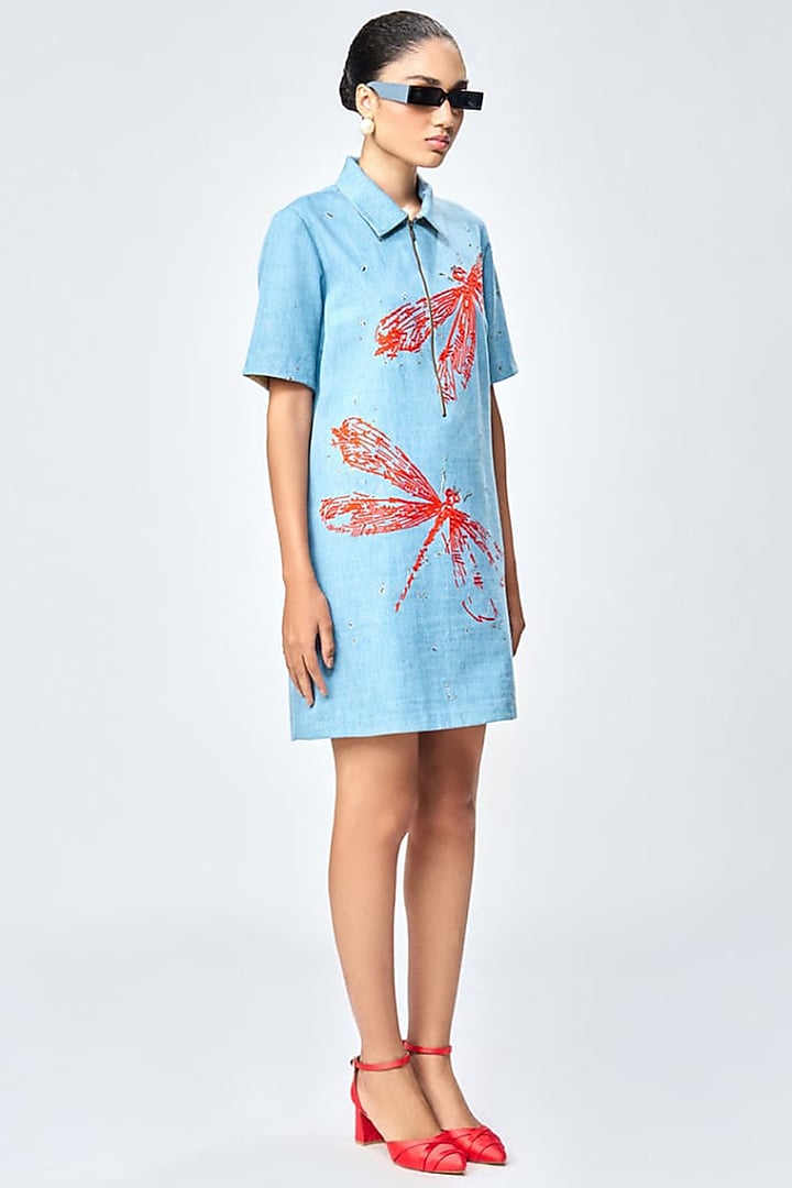 River Blue Denim Mini Vacation Shirt Dress by Shahin Mannan at Pernia's Pop Up Shop