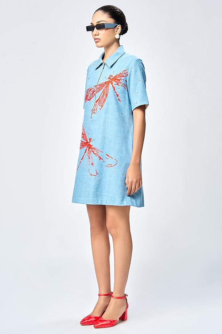 River Blue Denim Mini Vacation Shirt Dress by Shahin Mannan at Pernia's Pop Up Shop