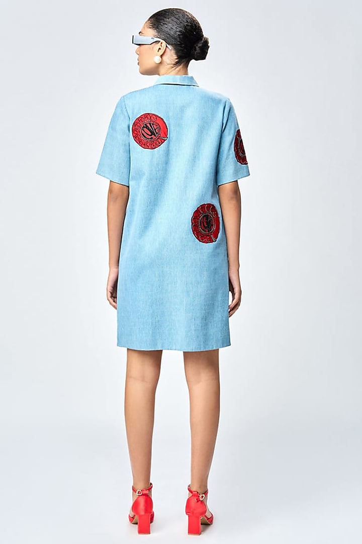 River Blue Denim Mini Shift Vacation Dress by Shahin Mannan at Pernia's Pop Up Shop