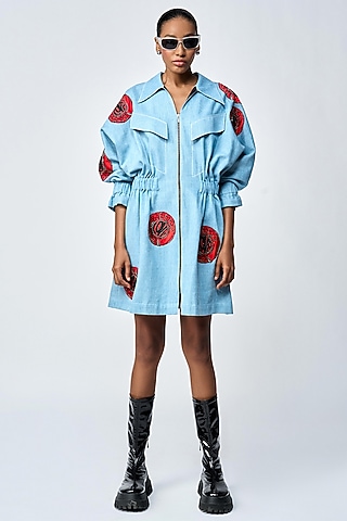 River Blue Denim Jacket Dress by Shahin Mannan