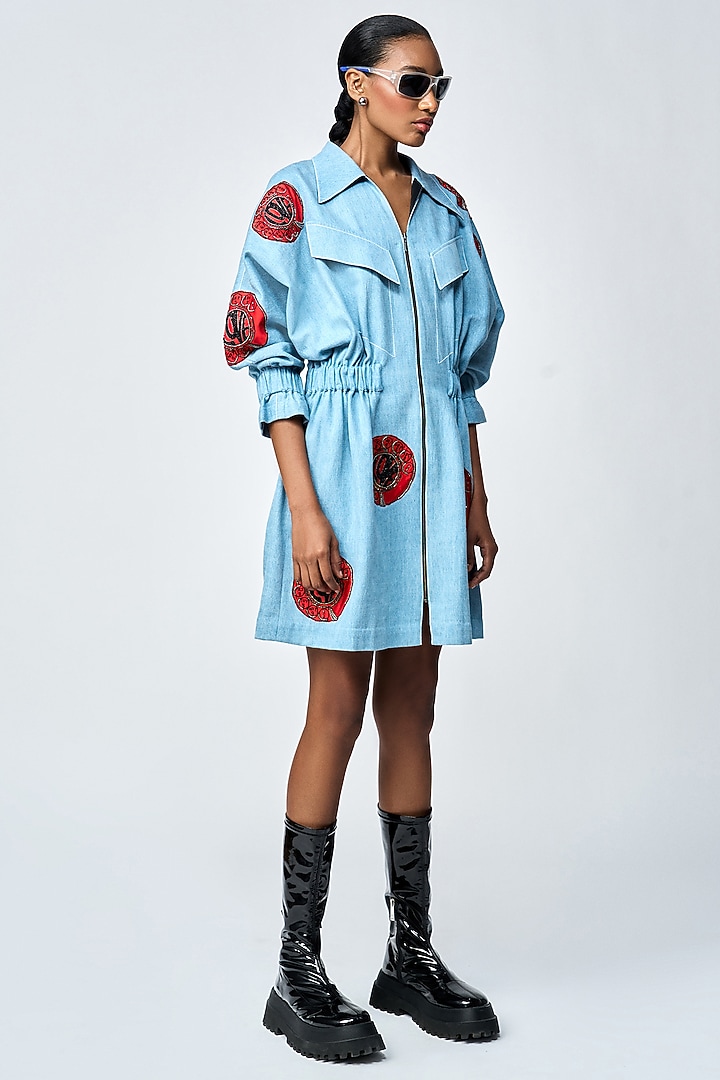 River Blue Denim Jacket Cocktail Dress by Shahin Mannan at Pernia's Pop Up Shop