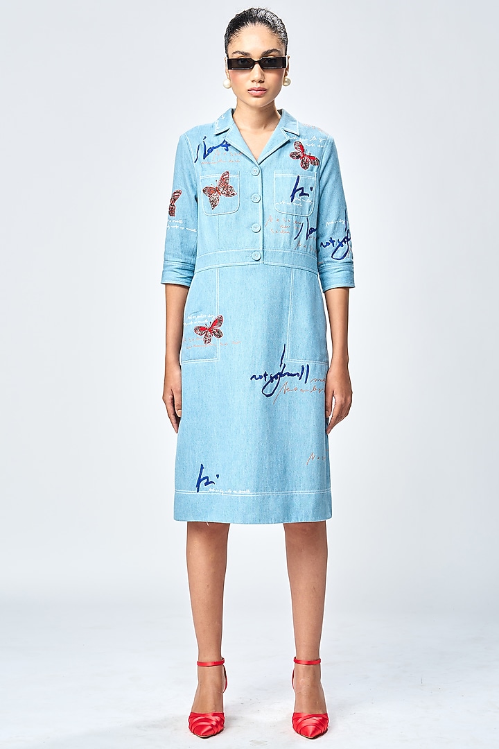 River Blue Denim Cocktail Dress by Shahin Mannan at Pernia's Pop Up Shop