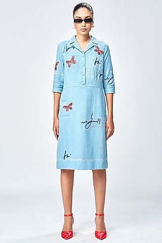 River Blue Denim Dress by Shahin Mannan