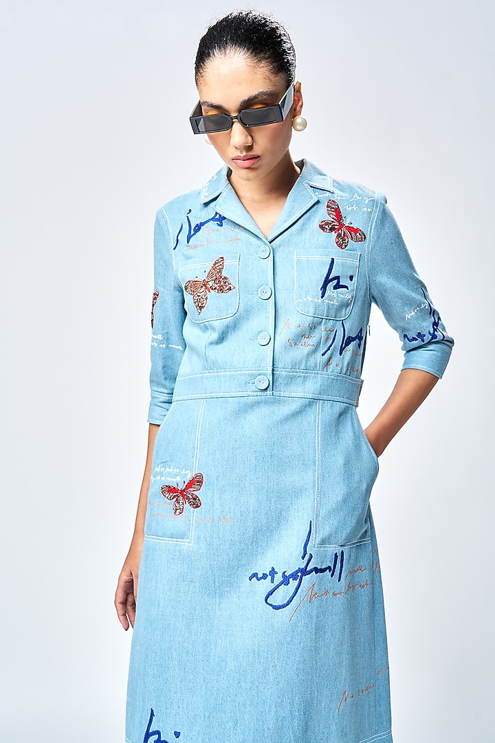 River Blue Denim Cocktail Dress by Shahin Mannan at Pernia's Pop Up Shop