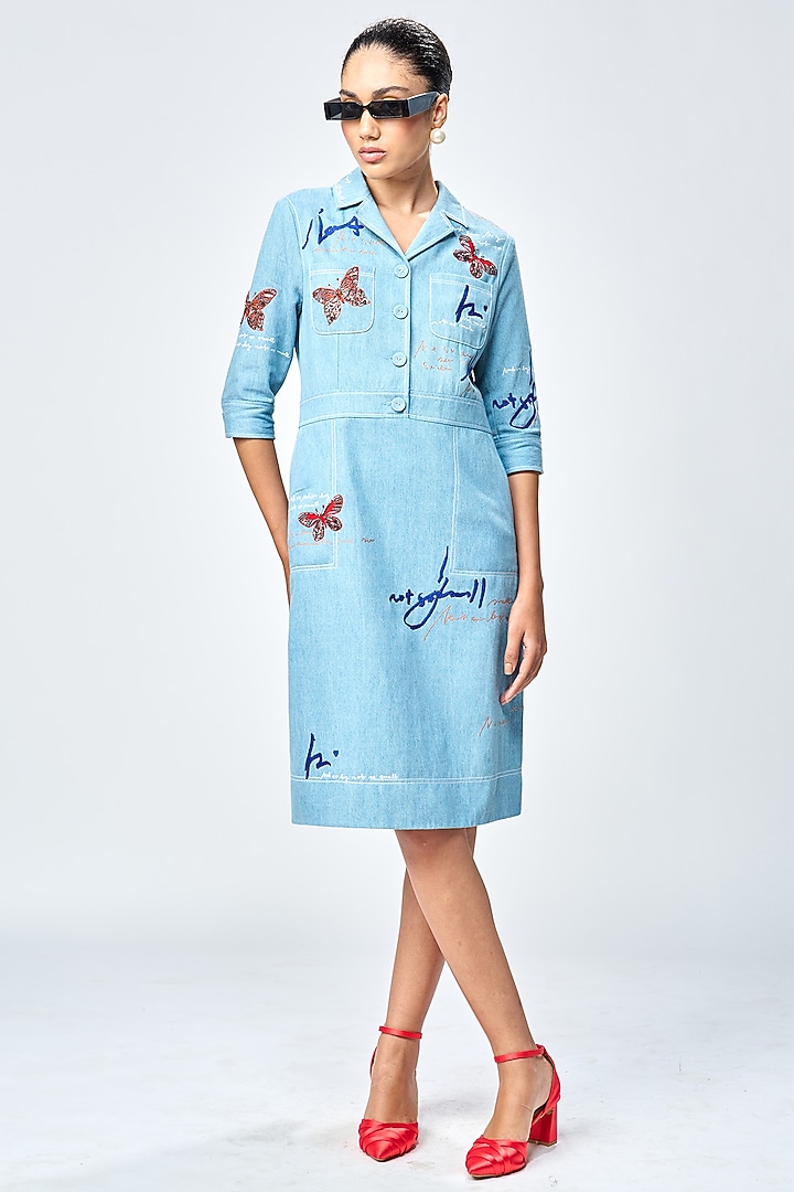 River Blue Denim Cocktail Dress by Shahin Mannan at Pernia's Pop Up Shop