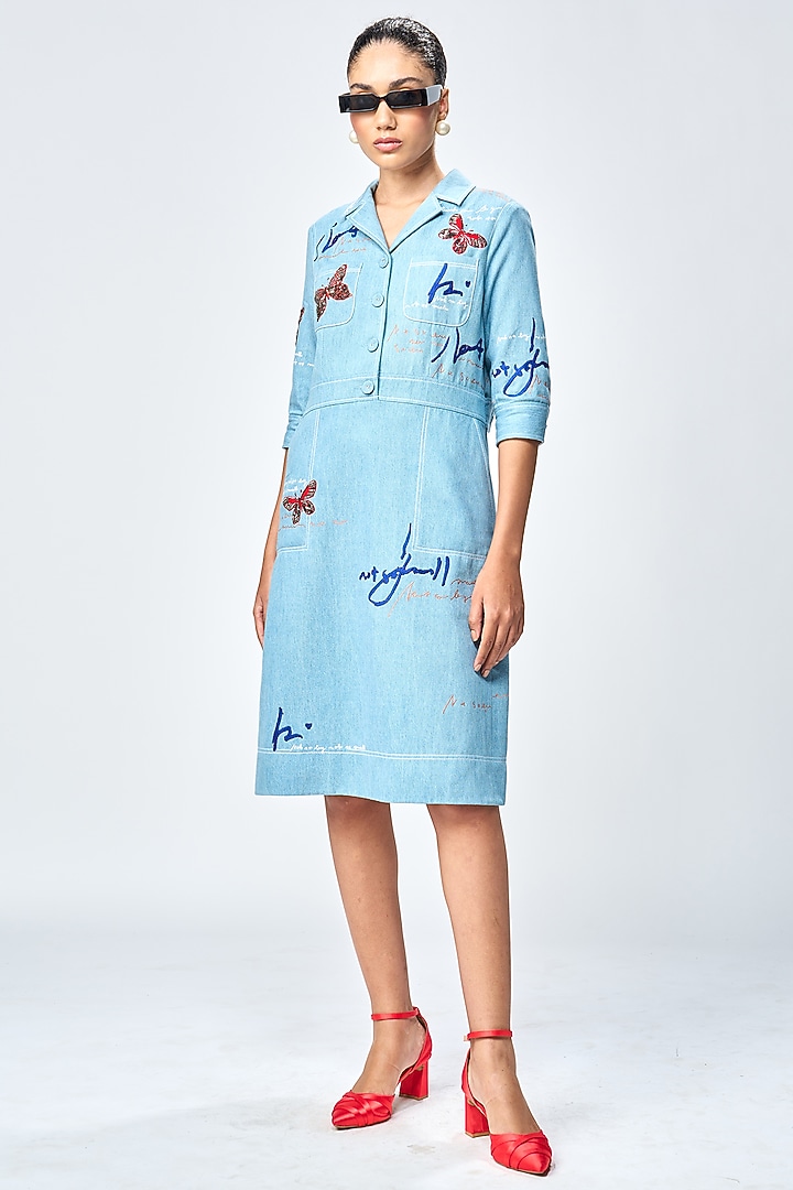 River Blue Denim Cocktail Dress by Shahin Mannan at Pernia's Pop Up Shop