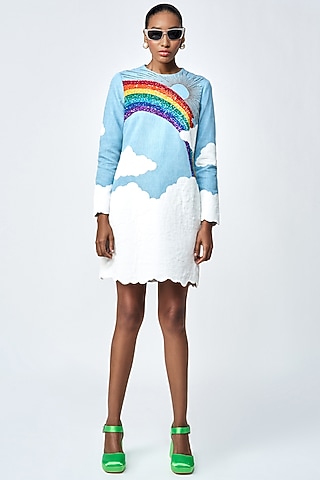 Light Blue Denim Mini Dress by Shahin Mannan