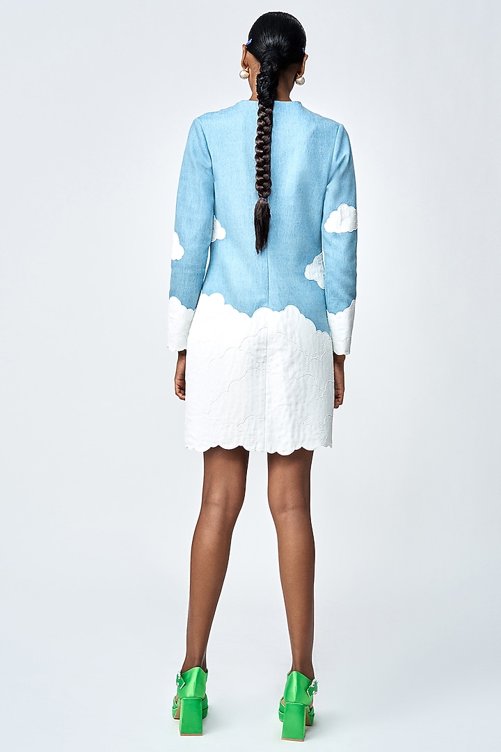 Light Blue Denim Mini Cocktail Dress by Shahin Mannan at Pernia's Pop Up Shop