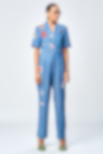 Steel Blue Denim Jumpsuit by Shahin Mannan at Pernia's Pop Up Shop