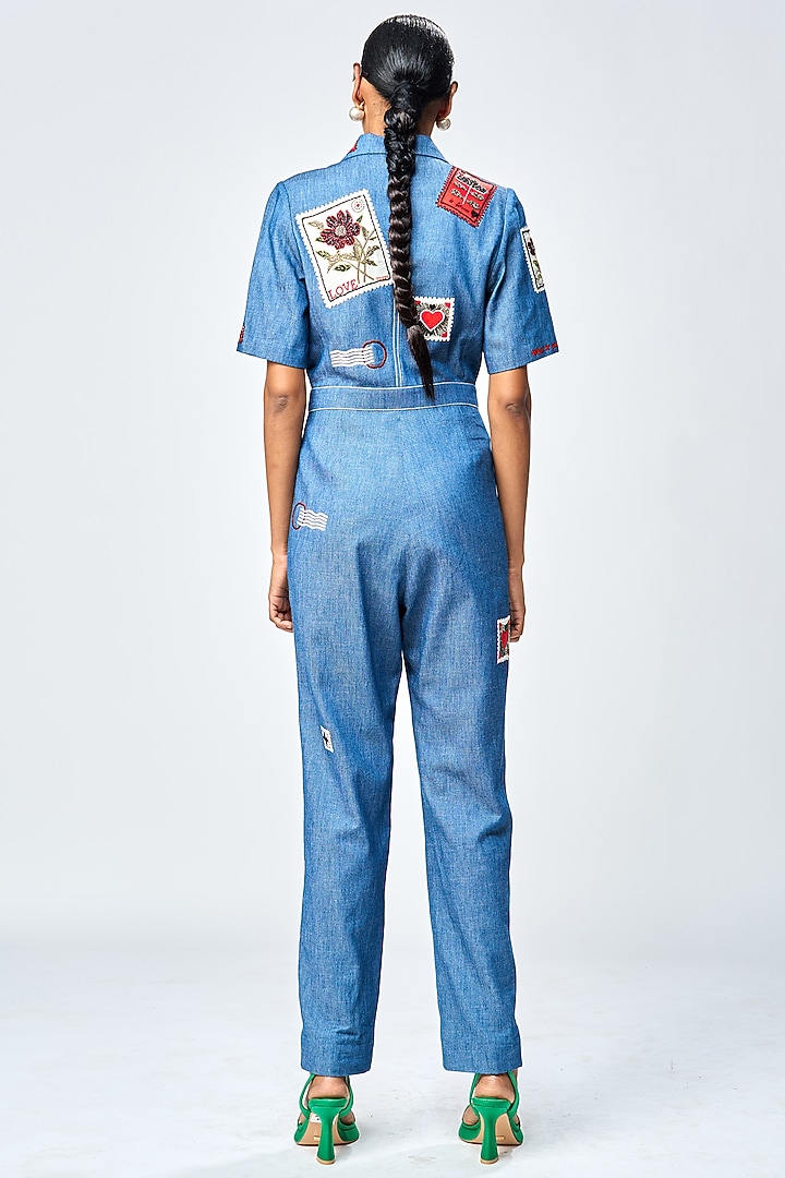 Steel Blue Denim Jumpsuit by Shahin Mannan at Pernia's Pop Up Shop
