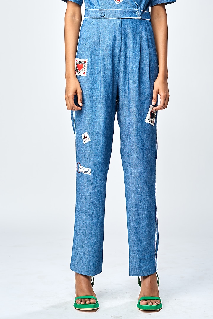 Steel Blue Denim Jumpsuit by Shahin Mannan at Pernia's Pop Up Shop