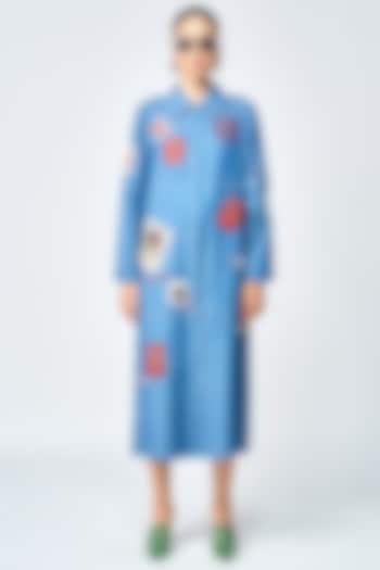 Steel Blue Denim Tiered Cocktail Dress by Shahin Mannan at Pernia's Pop Up Shop