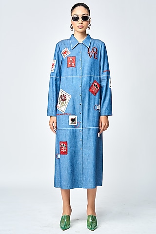 Steel Blue Denim Tiered Dress by Shahin Mannan