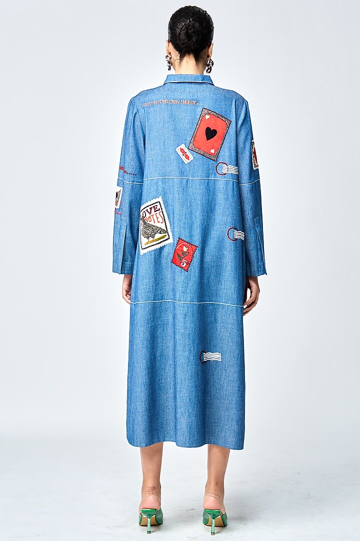 Steel Blue Denim Tiered Cocktail Dress by Shahin Mannan at Pernia's Pop Up Shop