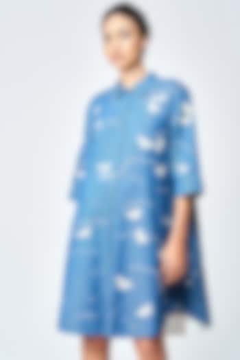 Steel Blue Denim A-Line Shirt Cocktail Dress by Shahin Mannan at Pernia's Pop Up Shop