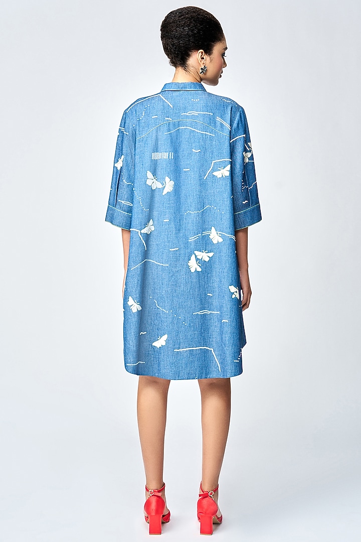 Steel Blue Denim A-Line Shirt Cocktail Dress by Shahin Mannan at Pernia's Pop Up Shop