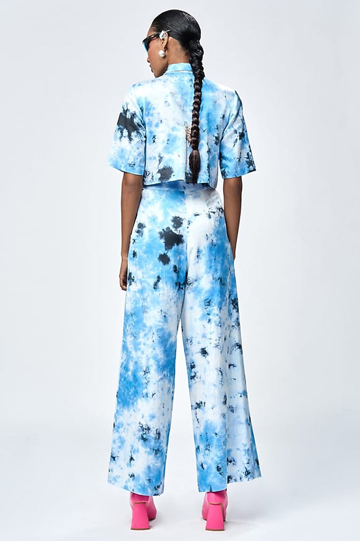 Blue Satin Silk Tie-Dye Printed Co-Ord Set by Shahin Mannan at Pernia's Pop Up Shop