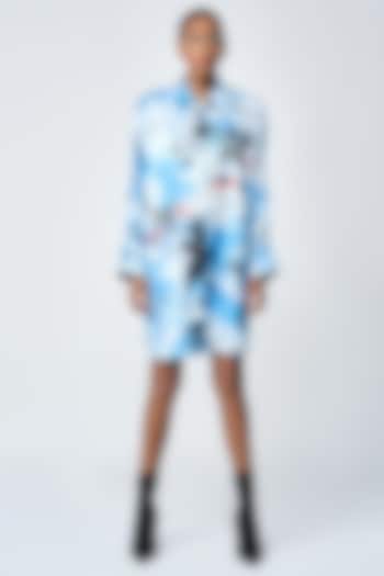 Blue Tie-Dye Satin Silk Oversized Shirt Vacation Dress by Shahin Mannan at Pernia's Pop Up Shop