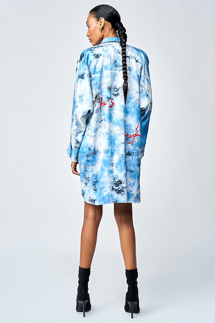 Blue Tie-Dye Satin Silk Oversized Shirt Vacation Dress by Shahin Mannan at Pernia's Pop Up Shop