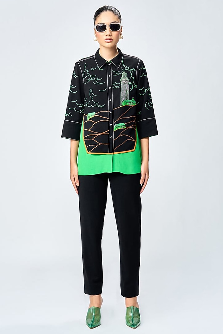 Black & Green Scuba Crepe Co-Ord Set by Shahin Mannan at Pernia's Pop Up Shop