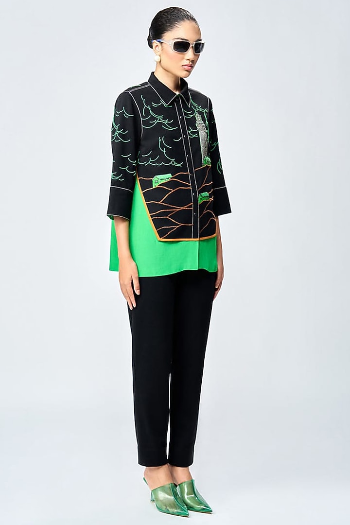 Black & Green Scuba Crepe Co-Ord Set by Shahin Mannan at Pernia's Pop Up Shop