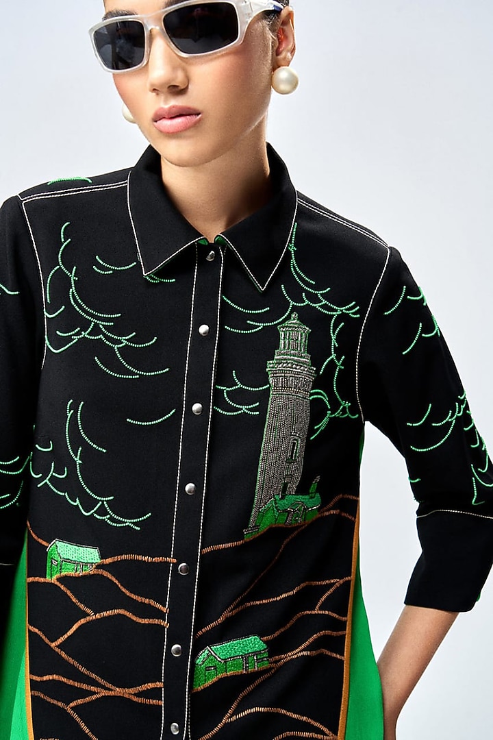 Black & Green Scuba Crepe Co-Ord Set by Shahin Mannan at Pernia's Pop Up Shop