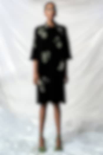 Black Japanese Crepe Flared Cocktail Dress by Shahin Mannan at Pernia's Pop Up Shop