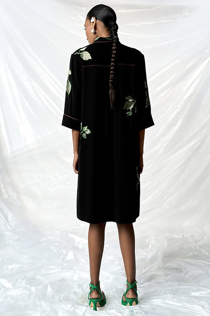 Black Japanese Crepe Flared Cocktail Dress by Shahin Mannan at Pernia's Pop Up Shop