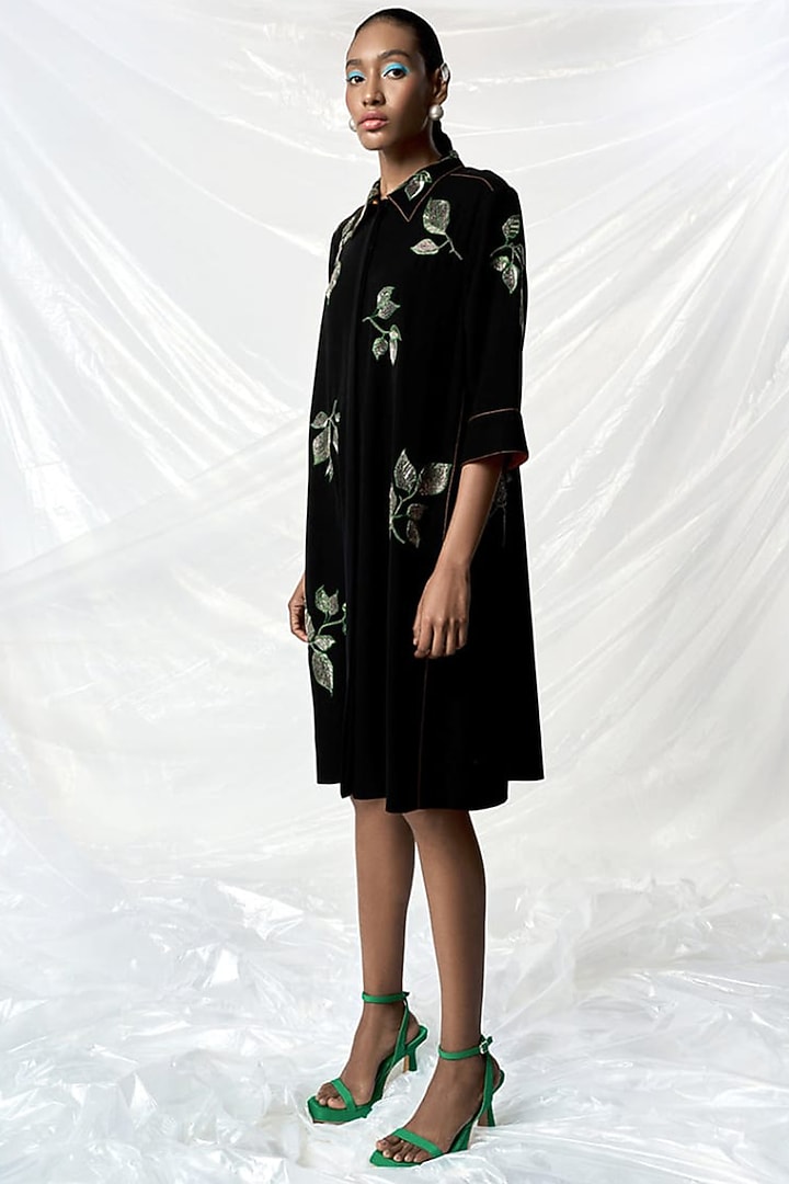 Black Japanese Crepe Flared Cocktail Dress by Shahin Mannan at Pernia's Pop Up Shop