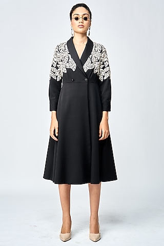Black Double Crepe Dress by Shahin Mannan