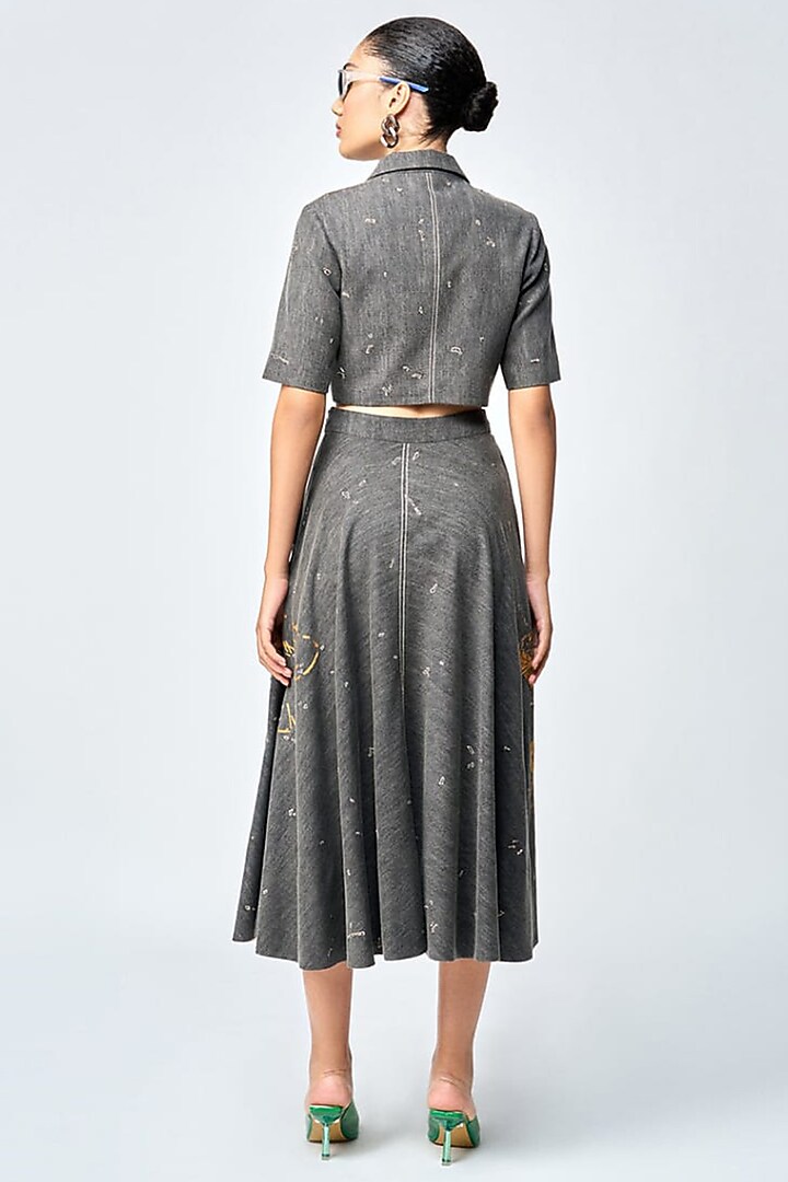 Lead Grey Denim Circular Skirt Set by Shahin Mannan at Pernia's Pop Up Shop