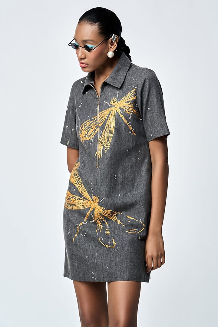 Grey Denim Mini Shirt Vacation Dress by Shahin Mannan at Pernia's Pop Up Shop