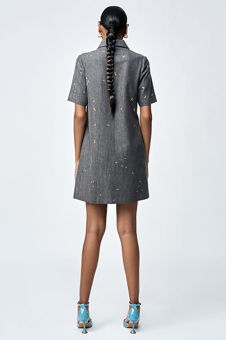 Grey Denim Mini Shirt Vacation Dress by Shahin Mannan at Pernia's Pop Up Shop