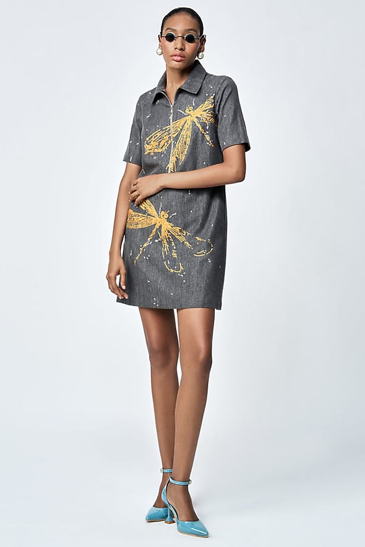 Grey Denim Mini Shirt Vacation Dress by Shahin Mannan at Pernia's Pop Up Shop