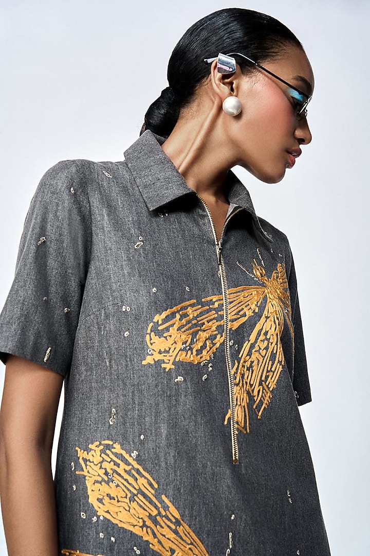 Grey Denim Mini Shirt Vacation Dress by Shahin Mannan at Pernia's Pop Up Shop