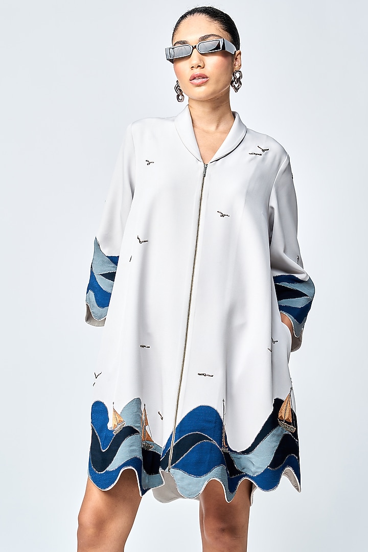 Light Grey Double Crepe Flared Cocktail Dress by Shahin Mannan at Pernia's Pop Up Shop