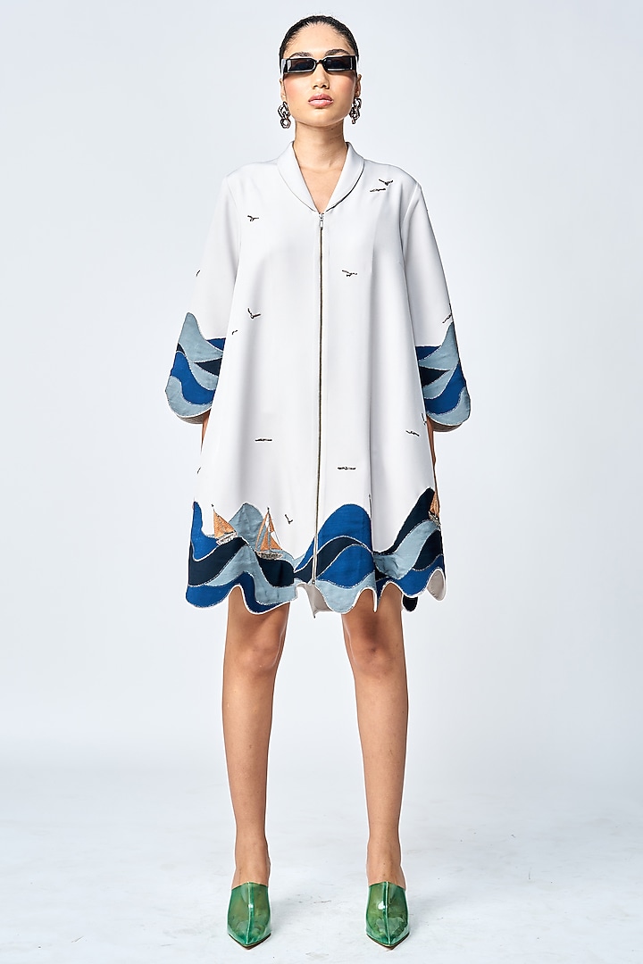Light Grey Double Crepe Flared Cocktail Dress by Shahin Mannan at Pernia's Pop Up Shop