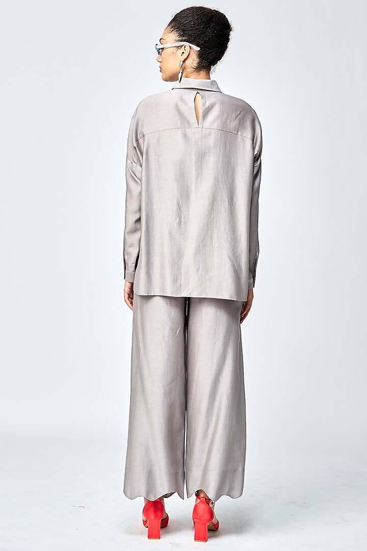 Grey Silk Chanderi Co-Ord Set by Shahin Mannan at Pernia's Pop Up Shop