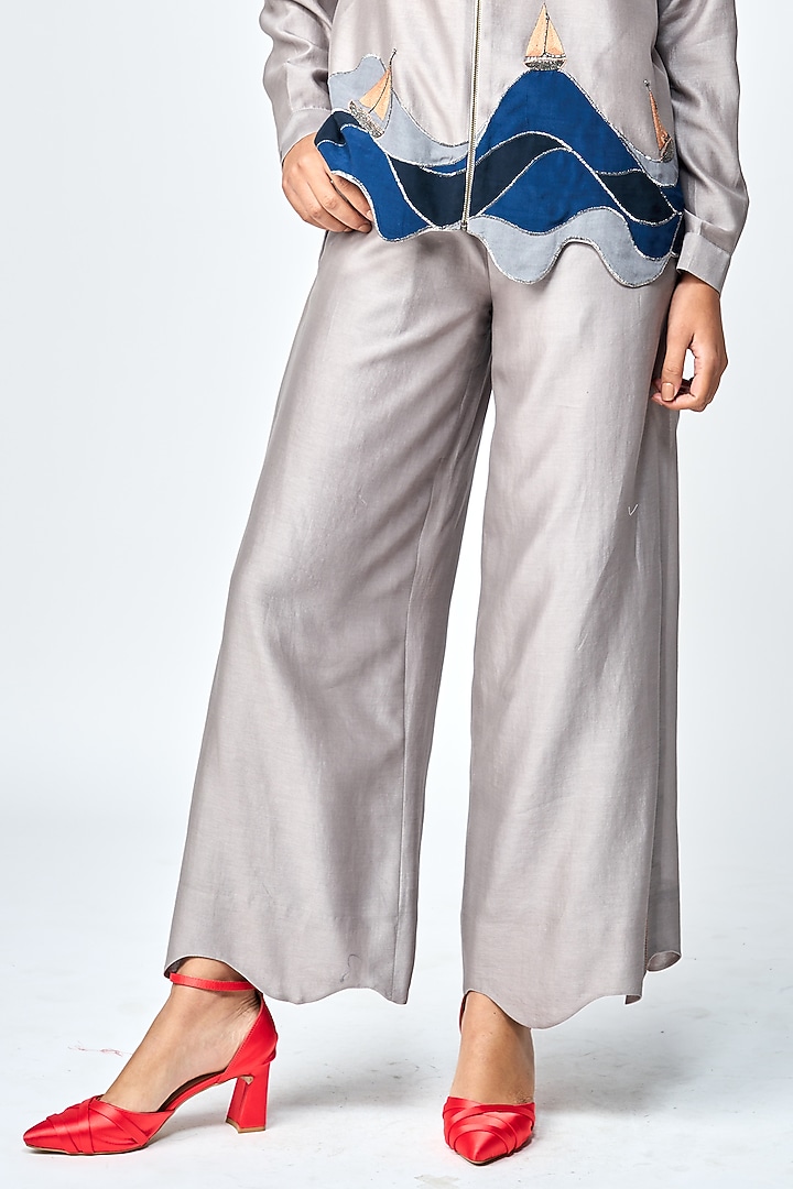 Grey Silk Chanderi Co-Ord Set by Shahin Mannan at Pernia's Pop Up Shop