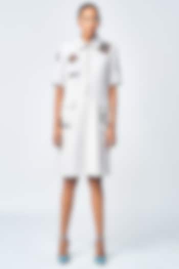 Light Grey Double Crepe Paneled Shift Vacation Dress by Shahin Mannan at Pernia's Pop Up Shop