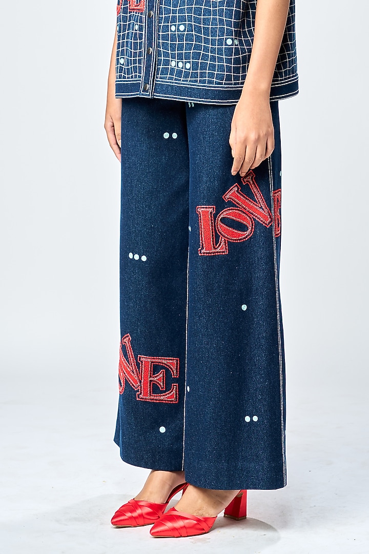 Deep Blue Denim Checkered Co-Ord Set by Shahin Mannan at Pernia's Pop Up Shop