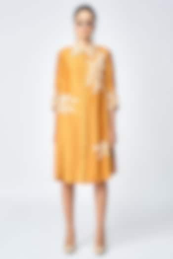 Gold Silk Chanderi Shirt Vacation Dress by Shahin Mannan at Pernia's Pop Up Shop