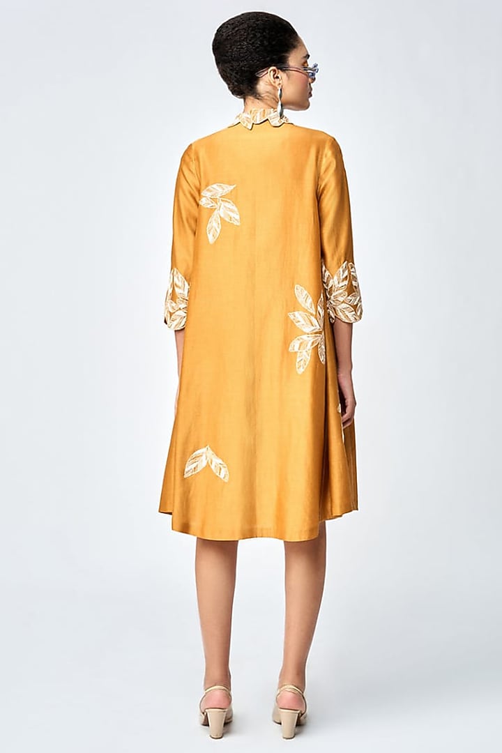 Gold Silk Chanderi Shirt Vacation Dress by Shahin Mannan at Pernia's Pop Up Shop