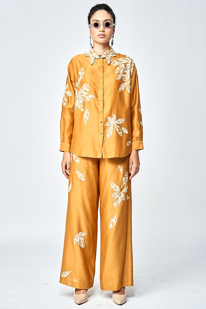 Gold Silk Chanderi Co-Ord Set by Shahin Mannan at Pernia's Pop Up Shop