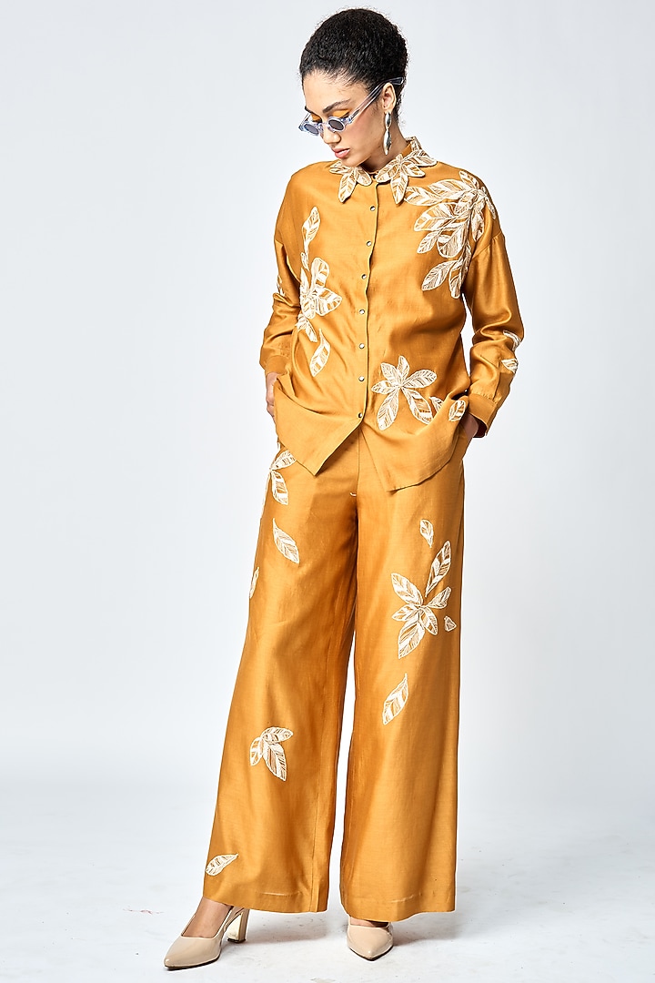 Gold Silk Chanderi Co-Ord Set by Shahin Mannan at Pernia's Pop Up Shop