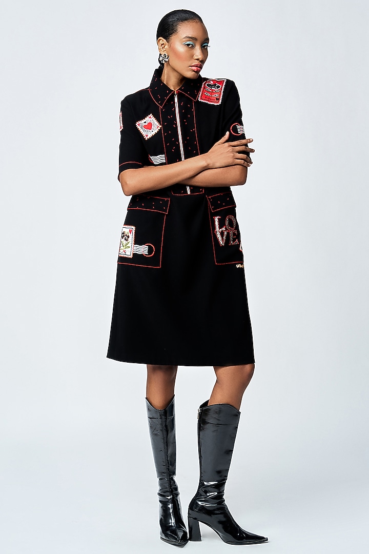 Black Japanese Crepe Paneled Shift Cocktail Dress by Shahin Mannan at Pernia's Pop Up Shop